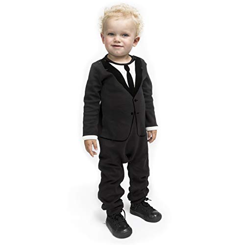 The Tiny Universe Baby Boy Tuxedo Onesie Suit & Tie - Baby Romper, Formal Body Suit, Jumpsuit Gentleman Outfit