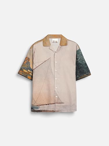 Image of SNITCH Men Yacht Club Luxe Casual Shirt | Regular Fit Half Sleeve Cuban Collar Graphic Print Design | Cotton Lyocell Blend & Breathable Fabric for Resort Wear & Summer Outings