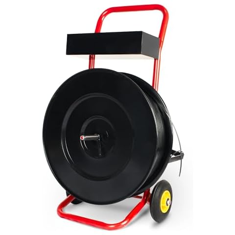 Gresdent Deluxe Strapping Dispenser with Built-in Tray for Polypropylene, Fibre Strapping, Plastic Steel Coil Roll Steel Strapping Cart Moveable Banding Cart Cover
