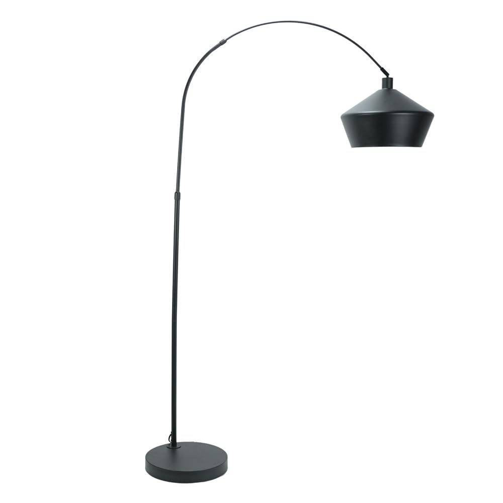 ValueLights Black Metal Arched Stem Curved Arm Floor Lamp with Black Metal Shade for Living Room Lounge