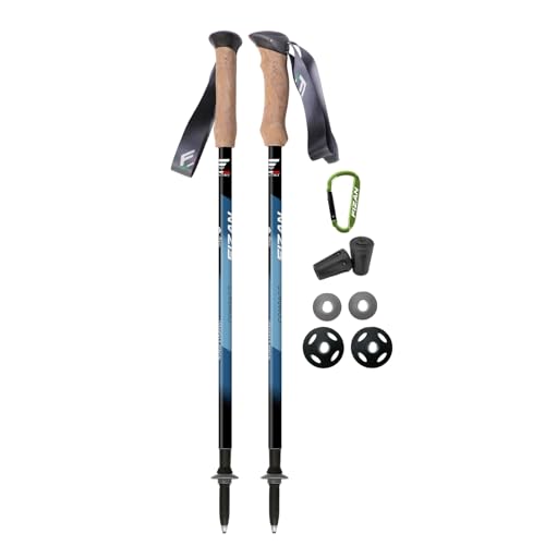 Fizan Compact 3 Trekking Poles – 5.6 oz Ultralight, Backpacking, Thru Hiking Poles, Adjustable, Collapsible, Customized Fit, Cork Grips, Aluminum Walking Sticks (Compact 3 / Cork/Blue)