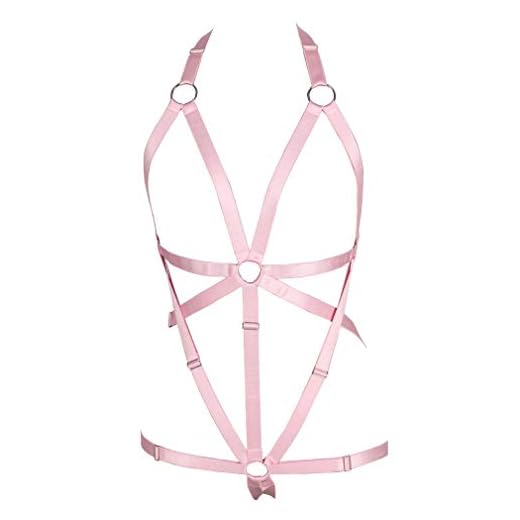 BBOHSS Conjunto de Sujetador de arnés Corporal para Mujer, Conjunto de cinturón de Liga de Carnaval, Sujetador Superior Hueco elástico, Disfraz de Baile gótico Punk (Rosa)