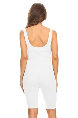 Women Sleeveless Stretch Skinny Solid Knee Length Sport Unitard Bodysuits Active (3X-Large, White) - Thumbnail 2