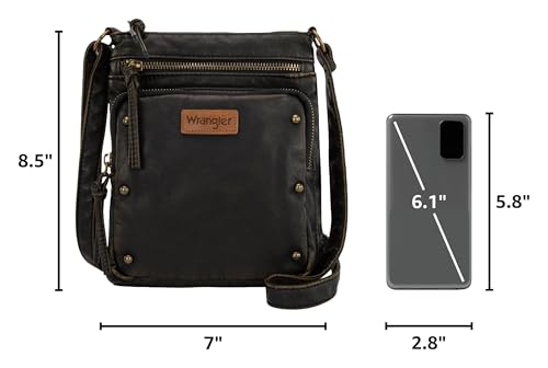 Image of Wrangler Crossbody Bag for Women Small Soft Washed Leather Multi Pocket Shoulder Purses