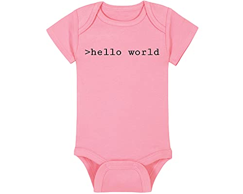 Image of Techie Baby Onesie - >hello world (3-6 Month - Pink Fabric - Black Design)