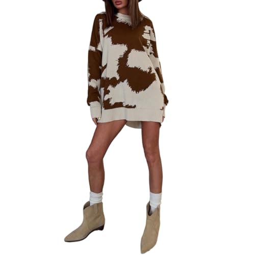 dsumvns Womens Cow Print Oversize Knitted Sweaters...