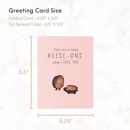 Valentine’s Day Card for Boyfriend, Wife, Girlfriend, Husband - Cute Funny Anniversary & Birthday Card for Him Her - Punny VDay Love Greeting Card Blank Inside (Reese-ons why I love you - chocolate) - View 8