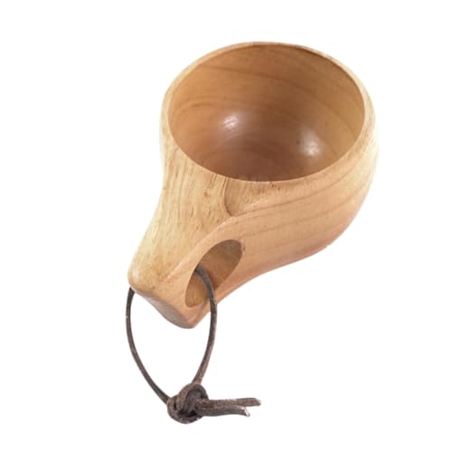 HAWILLOSCH 木製牛乳マグカップ ロープ付き 北欧風 木目美しい コーヒー ミルク ビール対応 ポータブル水杯 自宅やカフェ用