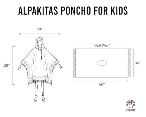 ALPAKITAS Alpaca Wool Kids Poncho – Soft & Cozy Western Hooded Cape – 70% Alpaca, Mexican Style Wrap for Boys & Girls3