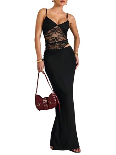 Robe maxi en dentelle SweatyRocks asymétrique et moulante pour fête