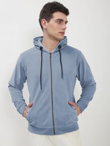 Image of SHOWOFFFF Men Solid Front-Open Sweatshirt | Hooded Full Sleeves Cotton Sweatshirt's for Mens | Slim Fit Regular Length Sweatshirts for Men's