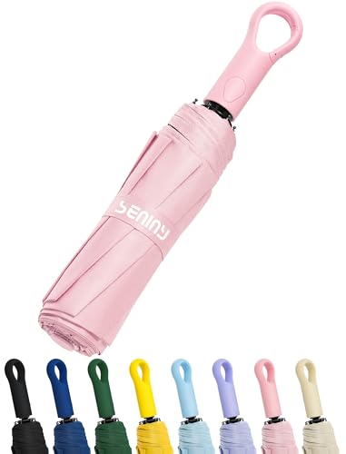Seniny Umbrellas for Rain – Compact Travel Umbrella with Ring Buckle, Automatic UV Sun Protection, Windproof Folding Design for Women & Kids