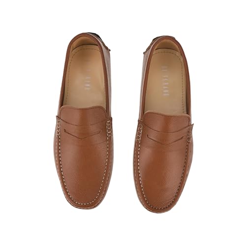 Image of Handmade Premium Genuine Leather Formal Loafers Shoes for Men | Comfortable Casual Slip on Moccasins | Tan Brown Office Dress Loafers