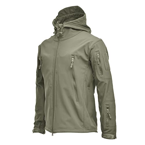 Jaqueta Masculina Softshell À Prova De Vento Impermeável Blusão com Capuz Forro de Lã Quente Verde G