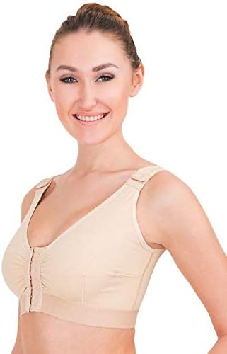 Post-Surgical Liposuction Compression Support Bra Front Closure with Adjustable Straps (Beige, XXL)