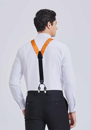 Image of HISDERN Suspenders for Men Paisley Floral Bow tie Suspender Pocket Square Sets Adjustable Y Shape 6 Clips Wedding Braces