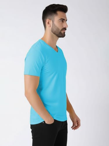Image of Friskers Men's V-Neck Short Sleeves Cotton T-Shirt - Casual T-Shirt, Regular Fit