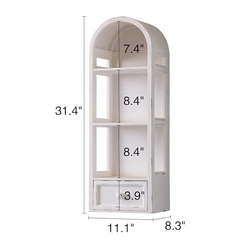 SOFE-3-Shelf-White-Wall-Storage-Cabinet-with-Drawer-31-Tall-Narrow-Bathroom-Cabinet-Wall-Mounted-Wood-Display-Cabinet-Arched-Bookshelf-Modern-Farmhouse-Hanging-Cabinet-Storage-Medicine-Cabinet SOFE 3 Shelf White Wall Storage Cabinet with Drawer 31 Tall Narrow Bathroom Cabinet Wall Mounted Wood Display Cabinet Arched Bookshelf Modern Farmhouse Hanging Cabinet Storage Medicine Cabinet