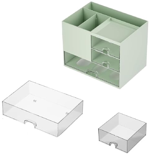 Image of Shuttle Art Green Desk Organizer with Drawers for Study Table & Office | Multi-Functional Stationery Organizer, Table Storage Box for Students, Home, School, College | Aesthetic Desktop Organizer
