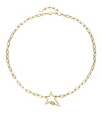 Collar moderno de eslabones en color oro con colgante en forma de estrella con piedras de Zircón blanco. Collar perfecto para mujeres y niñas de todas las edades.