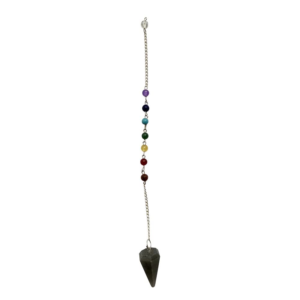 VIE Pendulum with 7 Chakra Beaded Chain, Grey Agate