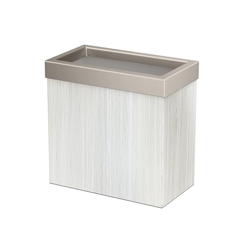 Image of Gatco Small Bathroom Trash Can with Lid, Rectangle 3 Gallon Wastebasket, Under Sink, White Oak with Satin Nickel, for Bathroom, Bedroom, Office (1943SN)