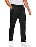 COOFANDY Men's Casual Pants Cotton Twill Drawstring Elastic Waist Chino Dress Pants Loose Fit Khaki Slack Trousers 31x29 32x28 Black