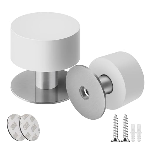 SZWLJ 2PCS White Adhesive Wall Stops Rubber Stainless Steel Doorstopper