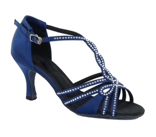 Sandales de danse latine et moderne femme bleu talon 7cm strass pointure 35.5