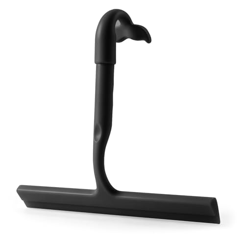 Image of Shower Squeegee for Glass Doors, 10-Inch Silicone, Fishtail Type Hook,Black | One-piece Silicone, Fishtail Hook, Non-slip Grip and Quiet Glide for Shower Glass, Tile, Mirrors, Windows and Car Glass