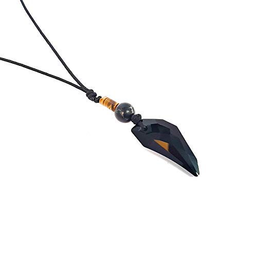 Colar Cordão Masculino Dente Lobo Detalhe em Olho de Tigre Pedra Jaspe Negra