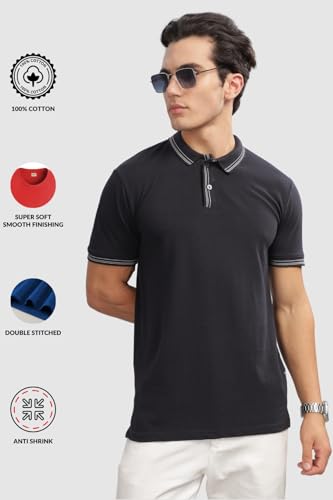 Image of ADRO Polo T Shirt for Men | Black Polo T-Shirt | 100% Cotton Polo Tshirt | Regular Fit Polo| Available in Plus Size Polo