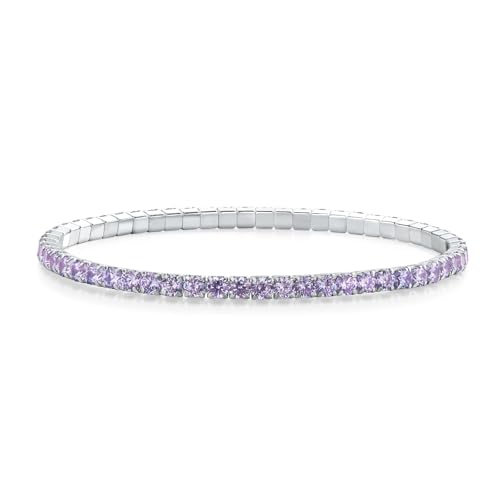 DAYBYDAY Alexandrite Tennis Bracelets for Women 925 Sterling Silve Stackable Stretch Bracelets 3mm Thin Adjustable June Birthstone Bracelet 7.25 Inch