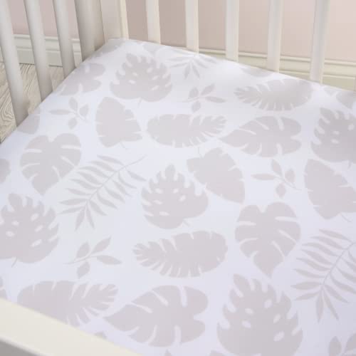 Image of Trend Lab Palm Leaves Cotton Fitted Crib Sheet Set for Baby Nursery, Fits Standard Crib Mattress 28 in x 52 in, Fully Elasticized, 8-inch Pockets