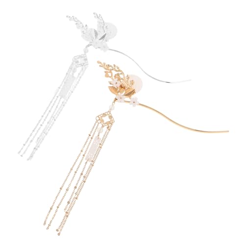 NOLITOY 2個漢服用花飾りメタル髪簪 髪フォーク風流蘇付き伝統的ヘアピン レディース向け和風アップスル髪留め