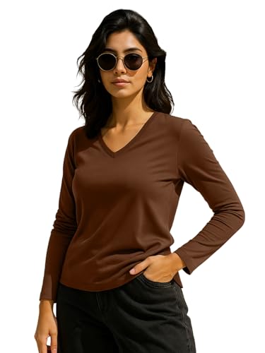 Image of JUNEBERRY Pure Cotton Regular Fit Solid Full Sleeve T-Shirt for Women & Girls (Sizes: S to 2XL)