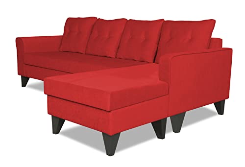 Image of Adorn India Wood Maddox Tufted L Shape 5 Seater Sofa Set RHS (Red) (3 Year Warranty)