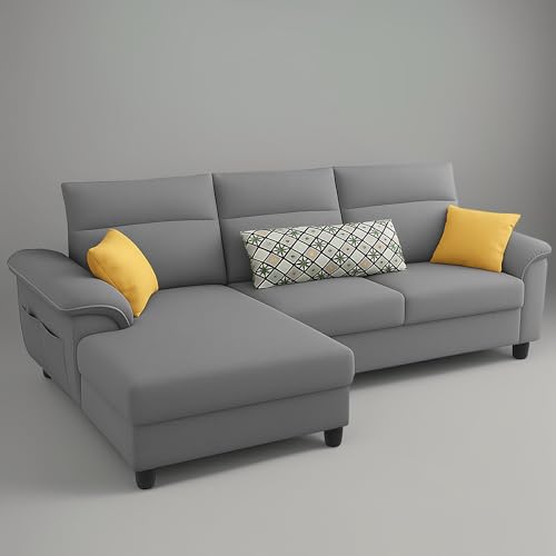 Image of Casaliving Seams LHS 4 Seater L Shape Sofa for Living Room (Dark Grey Fabric) Premium Fabric Sofa