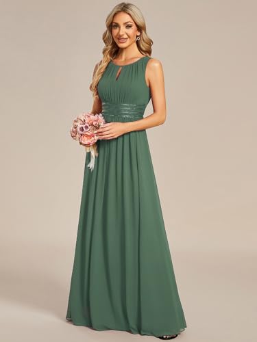 Image of Ever-Pretty Women's Chiffon Sleeveles Summer Formal Wedding Guest Dresses Ruched A Line Hollow Out Crew Neck Bridesmaid Dress