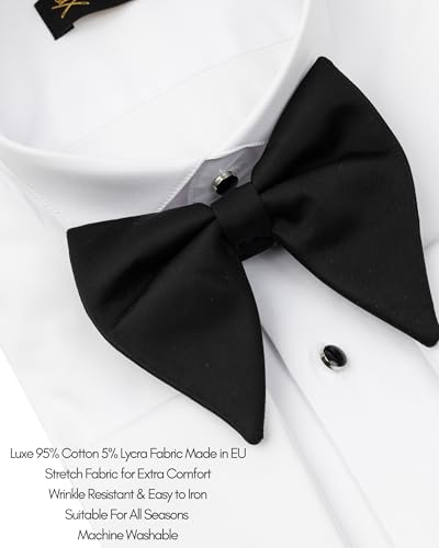 Men's White Wing Collar Tuxedo Shirt with French Cuffs | Set Incl. Cufflinks & Black Bow Tie | Luxe Dress Shirts for Men2