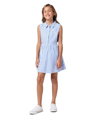 Image of U.S. Polo ASSN. Kids Dress for Girls - 100% Cotton, Sleeveless, Striped Pattern, Casual Girls Dress