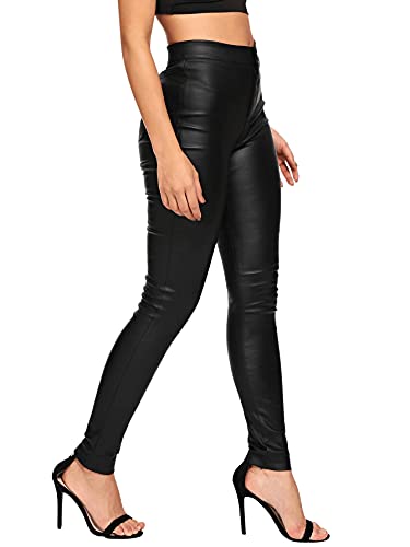 Sweatyrocks Women's High Waist Skinny Jeans Pu Leather Stretch Leggings Pants Black S #TOP2