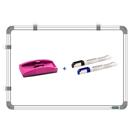 YAJNAS White Board 1.5X2 Feet Non-Magnetic Double Sided Whiteboard & Chalkboard Both Side Writing Board with 2 whiteboard Markers + 1 White Board Duster - Set of 4 Items (Image - 1)
