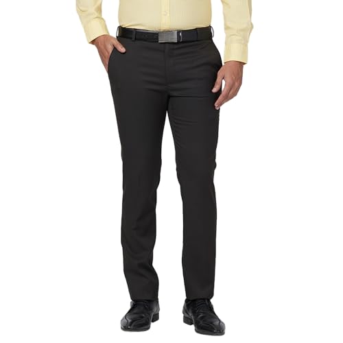 Image of Raymond Men's Mid Rise Slim Fit Structure Pattern Polyester Blend Pleated Formal Trouser
