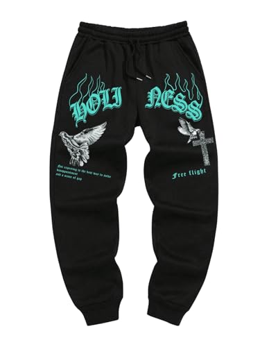 GORGLITTER Men's Y2k Graphic Sweatpants Drawstring Waist Workout Gym Joggers Pants Streetwear