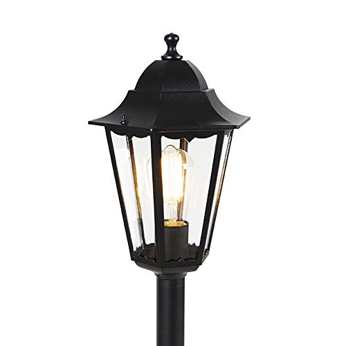 Farol exterior de pie negro IP44 con vidrio y aluminio resistente para iluminación LED 6