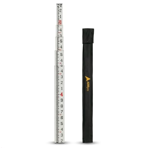 AdirPro 20 ft Fiberglass Telescoping Grade Rod | 5-Section Rectangular Leveling Rod with 10th Foot Graduations | Non-Glare, Corrosion Resistant | Heavy-Duty Carrying Case Included