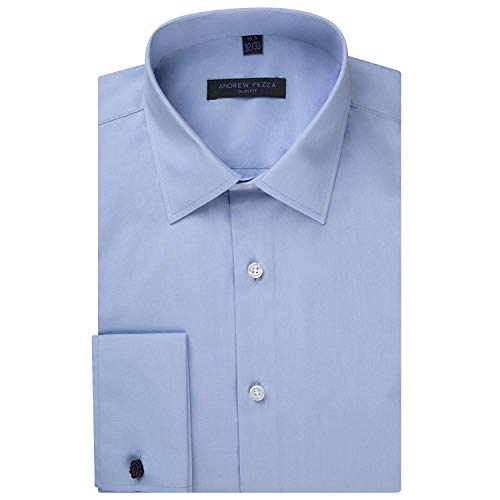 Andrew Fezza Men's Slim Fit Barrel Cuff & French Cuff Dress Shirt - Many Colors, Blue - French Cuff, 17.5