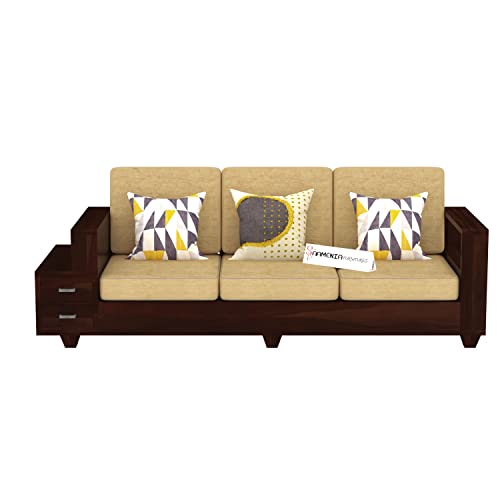 Image of Sheesham Wood 6 Seater Sofa Set with 2 Drawer Storage | 3+2+1 Wooden Sofa Set Furniture for Living Room Home Office (Walnut)