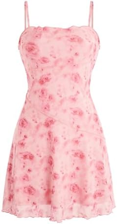 Verdusa Women's Mini Dress Floral Spaghetti Strap Mesh Dresses Go...